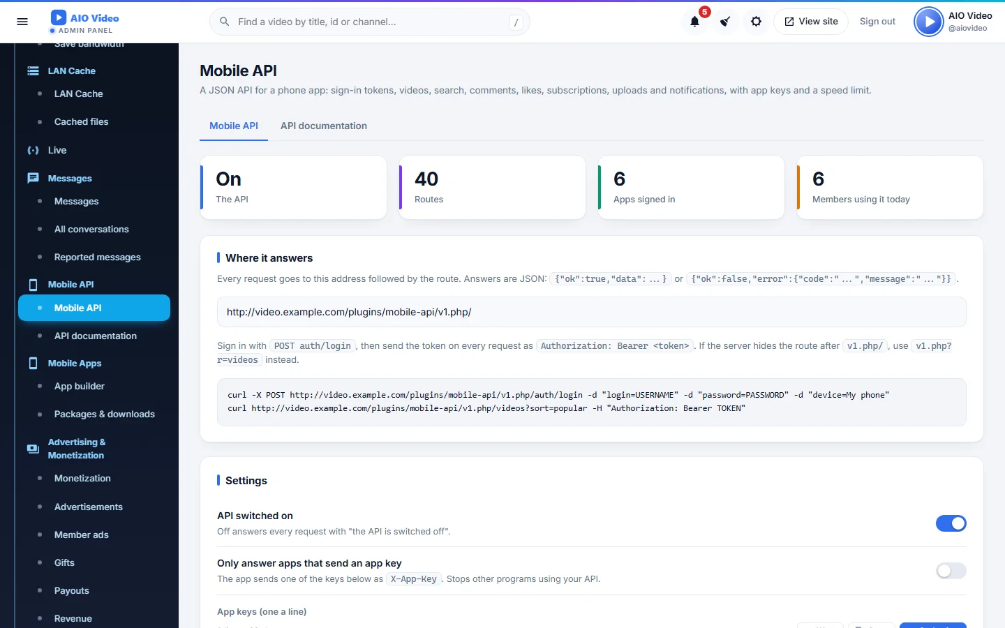 Mobile API screenshot