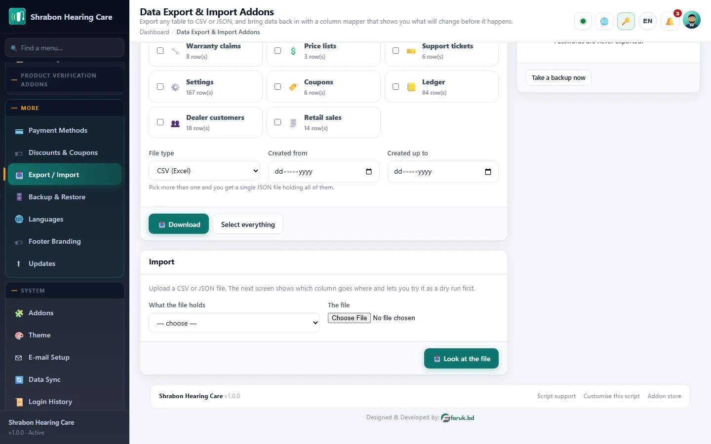 Data Export & Import Addons screenshot