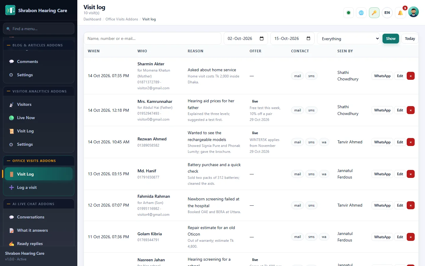 Office Visits Addons screenshot