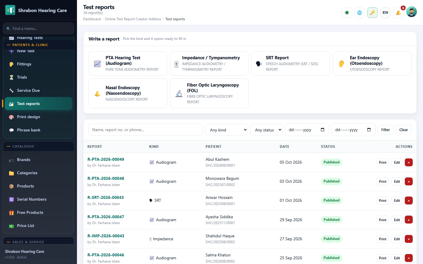 Online Test Report Creator Addons screenshot