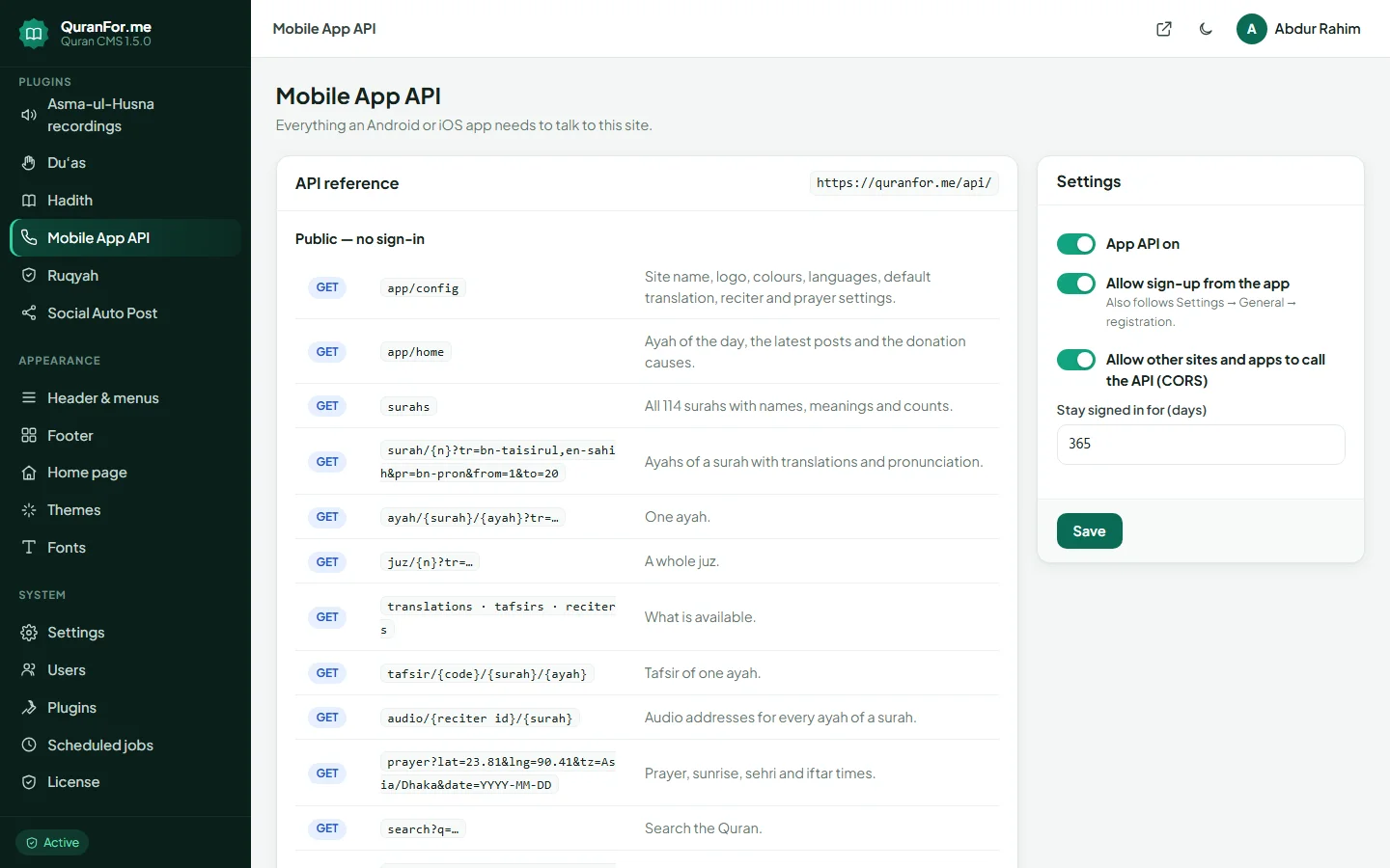Mobile App API screenshot